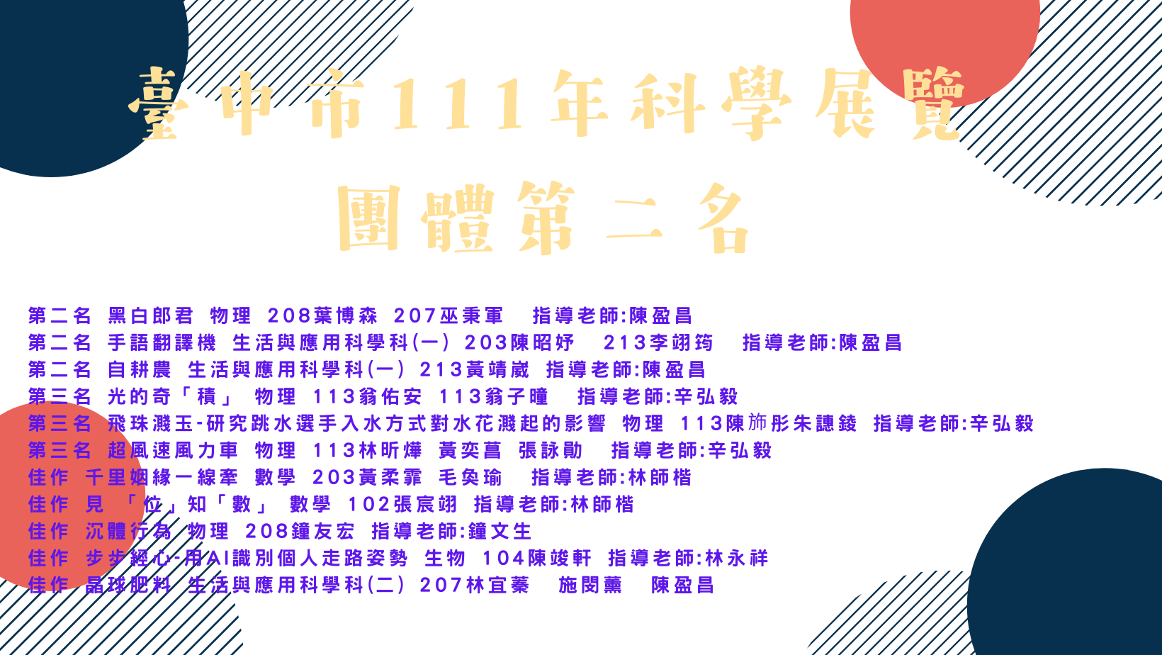 臺中市科展一級棒