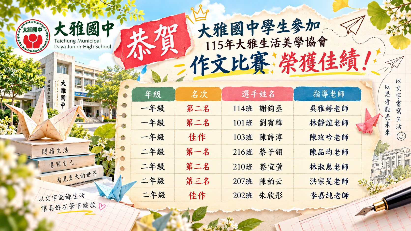 115大雅生活美學作文比賽